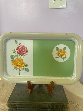 Decorative Green Floral Serving Tray vintage